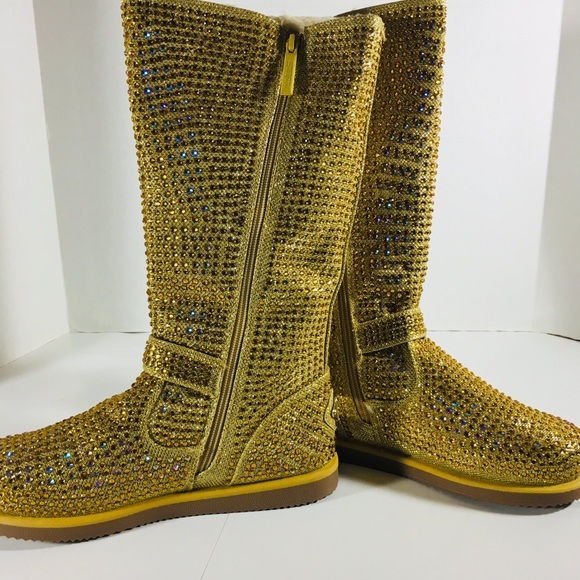 Gold crystal rhinestone boots - Picture 6 of 8